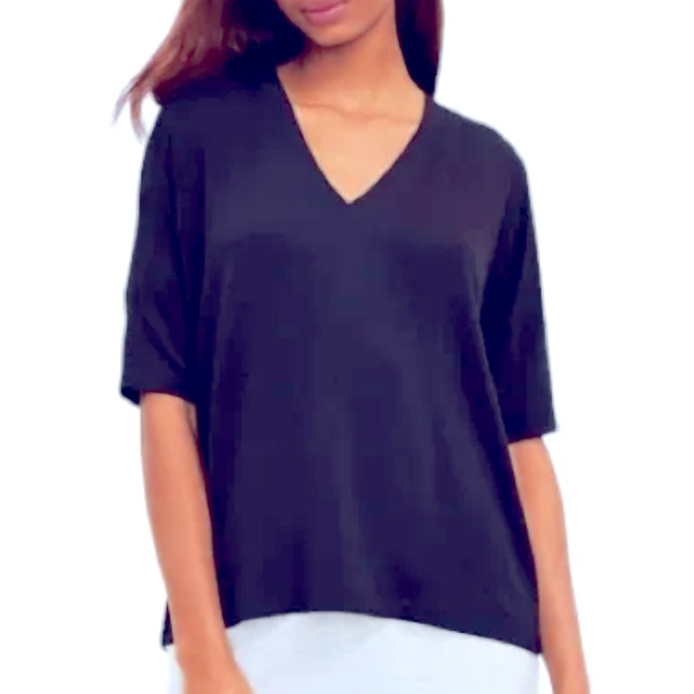 LOU & GREY signature soft v-neck short sleeve sweatshirt Navy blue women’s XXL